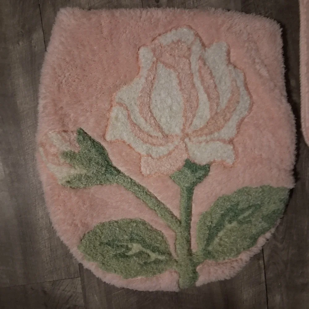 Vintage 90s NOS Grannycore Pink Floral Bathroom Mat Cover Set NEW